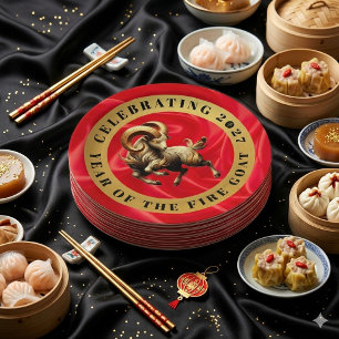 Assiettes En Carton Incroyable année chinoise du feu Chèvre Rouge Or 2