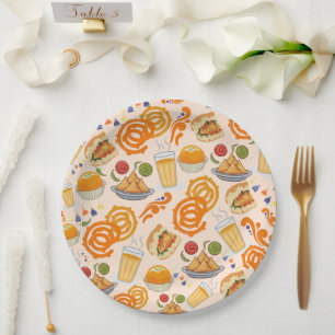 Assiettes En Carton Indian Street Food Motif Colorful Festive Chai