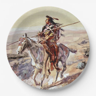 Assiettes En Carton « Indien avec lance » Cowboy Art par Charles Russe