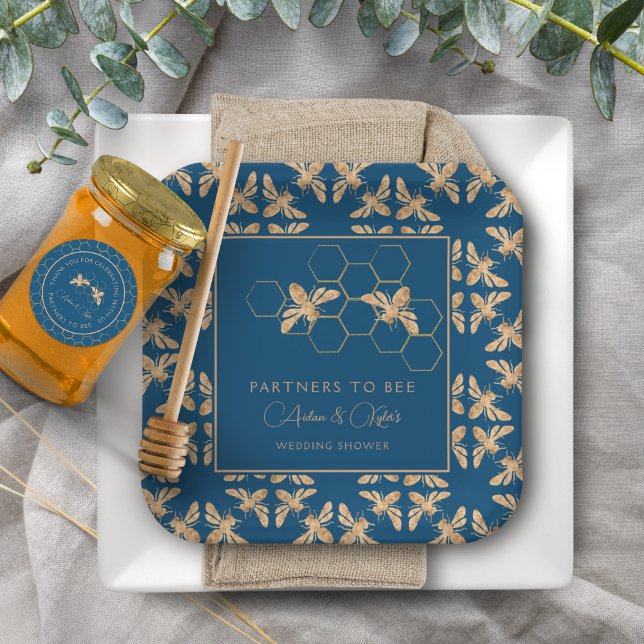 Assiettes En Carton Indigo & Honeycomb Golden Bee Wedding shower (Créateur téléchargé)