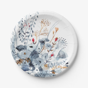 Assiettes En Carton Indigo & Ochre - Fleurs aquarelles