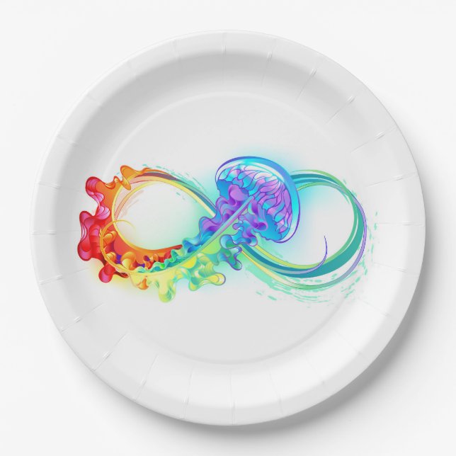 Assiettes En Carton Infinity avec Rainbow Jellyfish (Devant)