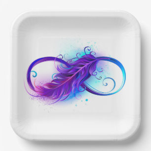 Assiettes En Carton Infinity with purple feather