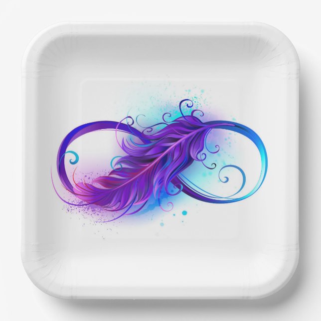 Assiettes En Carton Infinity with purple feather (Recto)