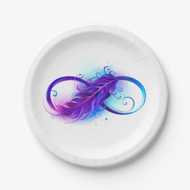 Assiettes En Carton Infinity with purple feather (Devant)