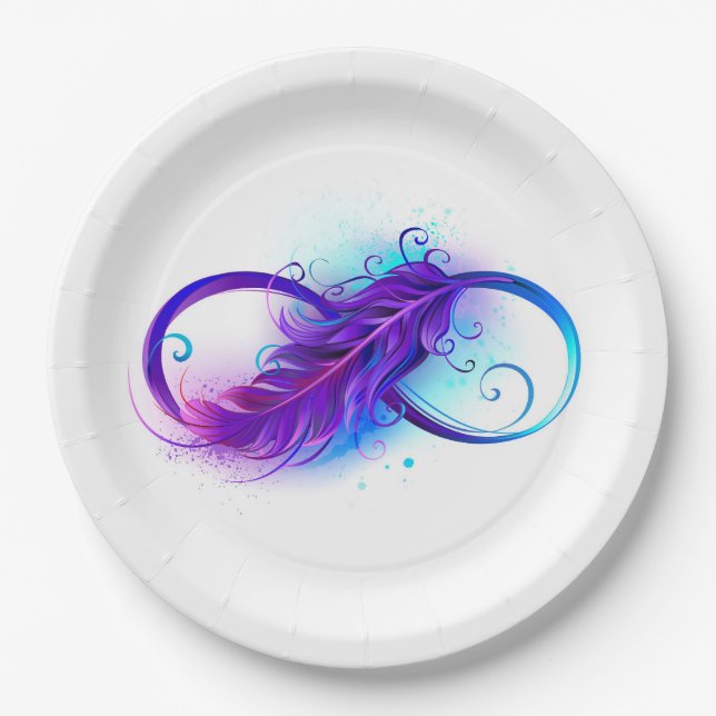 Assiettes En Carton Infinity with purple feather (Devant)