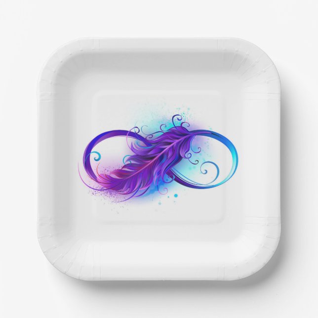 Assiettes En Carton Infinity with purple feather (Recto)