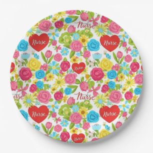 Assiettes En Carton Infirmière Colorée Motif Floral (2)