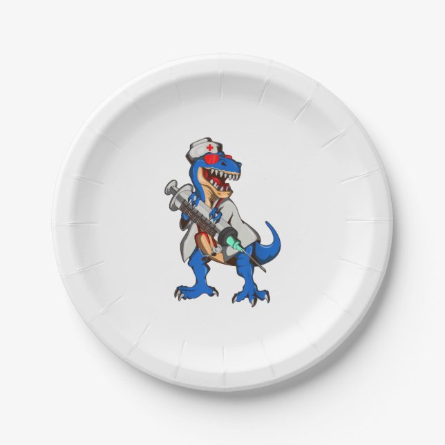 Assiettes En Carton Infirmière Dinosaur Infirmière (Devant)