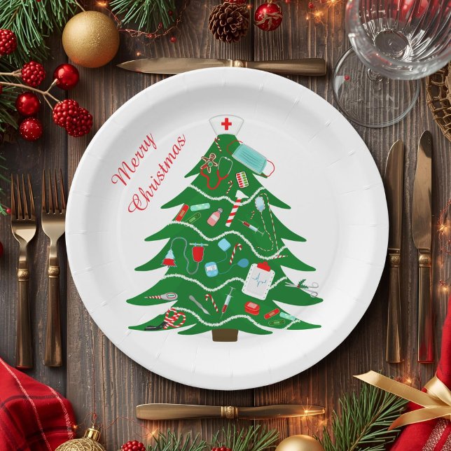 Assiettes En Carton Infirmière Joyeux Arbre de Noël (Créateur téléchargé)