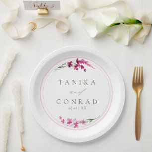 Assiettes En Carton Initiales d'aquarelle fleur sauvage Mariage Fsia I