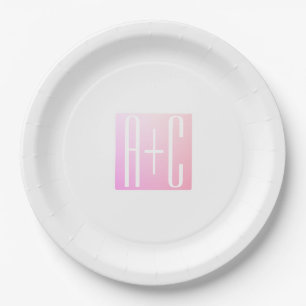 Assiettes En Carton Initiales de couple Gradation rose subtile
