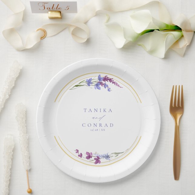 Assiettes En Carton Initiales de l'aquarelle du Mariage fleur sauvage  (Mariage)