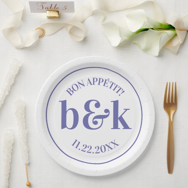 Assiettes En Carton Initiales minimes de monogramme modernes Mariage v (Mariage)