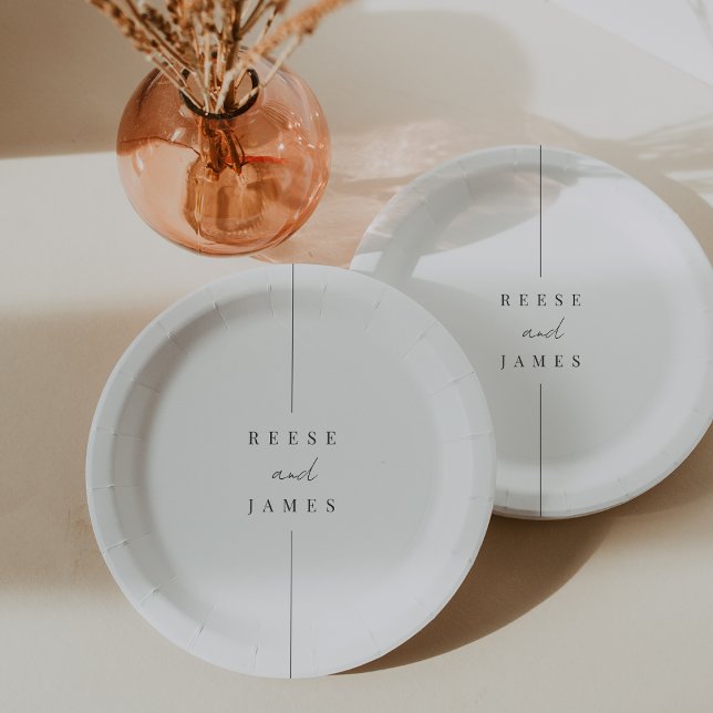 Assiettes En Carton Inline | Mariage personnalisé minimaliste moderne (Créateur téléchargé)