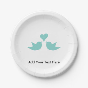Assiettes En Carton Inséparables avec le texte personnalisé du coeur