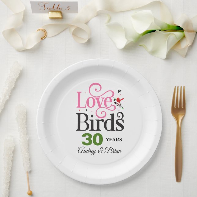 Assiettes En Carton inséparables du 30e anniversaire Personnalisés (Mariage)