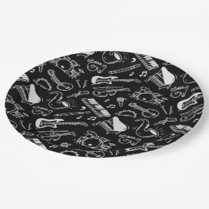 Assiettes En Carton Instruments noirs et blancs
