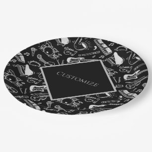 Assiettes En Carton Instruments noirs et blancs personnalisés