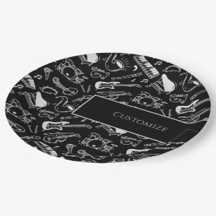 Assiettes En Carton Instruments noirs et blancs personnalisés 2