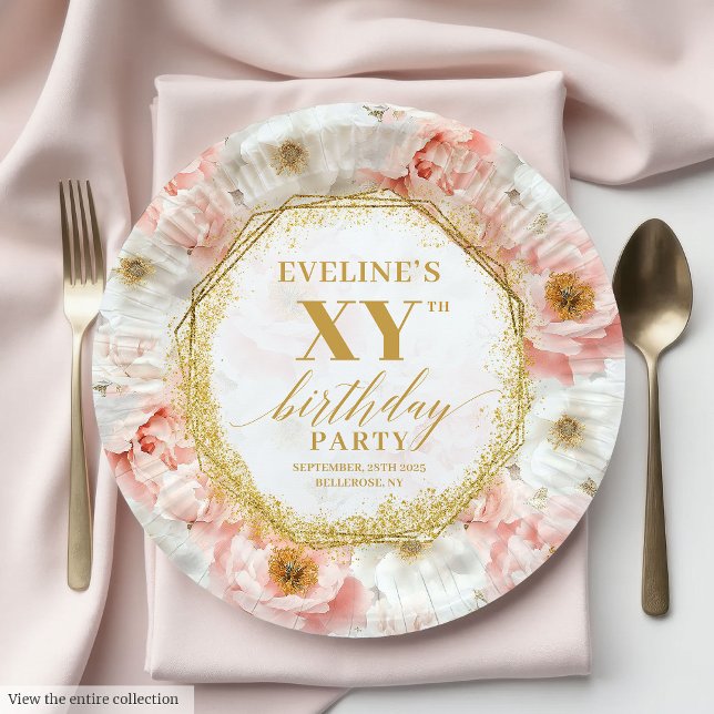 Assiettes En Carton Intemporel Floral Dusty rose Plaques de papier d'a (Timeless Floral Dusty Pink Birthday Paper Plates

)