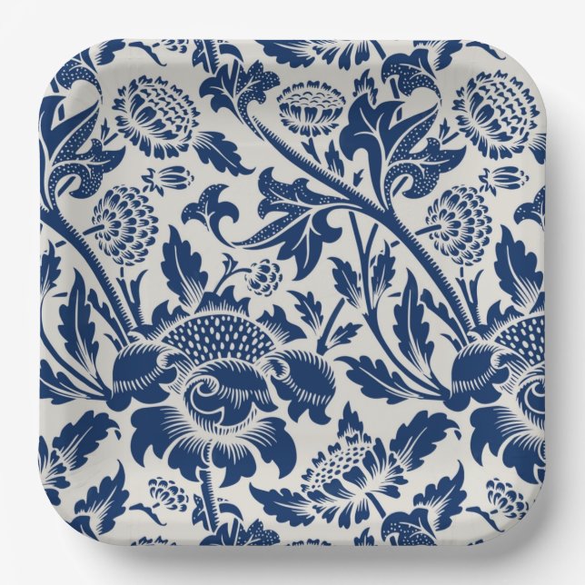 Assiettes En Carton Intricate blue floral pattern on light background (Recto)