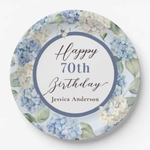 Assiettes En Carton Invitation Anniversaire 70 Ans Hydrangea Bleu Aqua