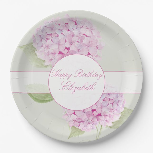 Assiettes En Carton Invitation aquarelle Hydrangea rose (Devant)