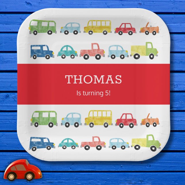 ASSIETTES EN CARTON INVITATION D'ANNIVERSAIRE DES TRANSPORTS (Créateur téléchargé)