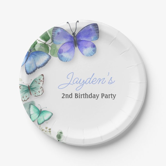 Assiettes En Carton Invitation d'anniversaire papillon, d'anniversaire (Devant)