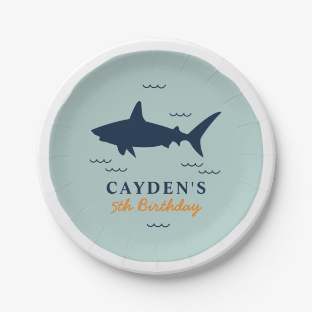 Assiettes En Carton Invitation d'anniversaire requin (Devant)