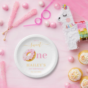 Assiettes En Carton Invitation d'anniversaire Sweet One Donuts, 1er an