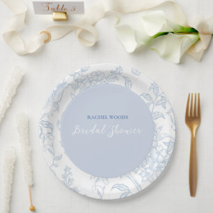 Assiettes En Carton Invitation de douche nuptiale Fleur sauvage bleu