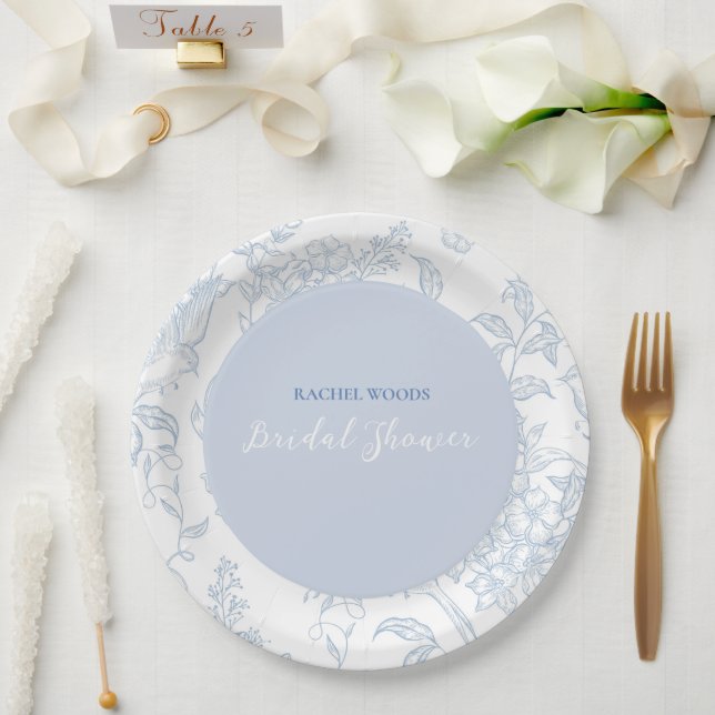 Assiettes En Carton Invitation de douche nuptiale Fleur sauvage bleu (Mariage)