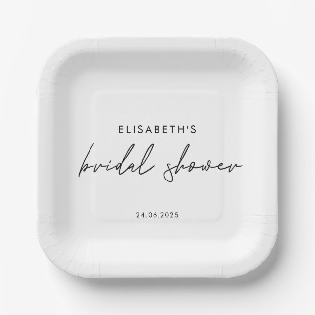 Assiettes En Carton Invitation de Fête des mariées de script minimal (Recto)