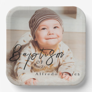 Assiettes En Carton Invitation minimaliste au baptême de bébé avec pho