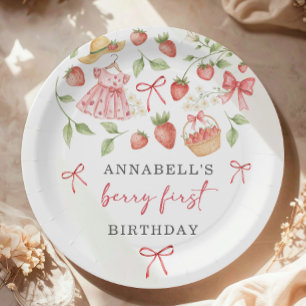 Assiettes En Carton Invitation pour le 1er anniversaire de fraise, pre