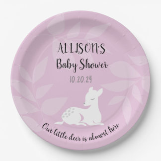 Assiettes En Carton Invitation pour une baby shower BÉBÉ ROSE Cerf Jar