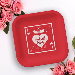 Assiettes En Carton Invitation rouge cœur et amour pour soirée de la S