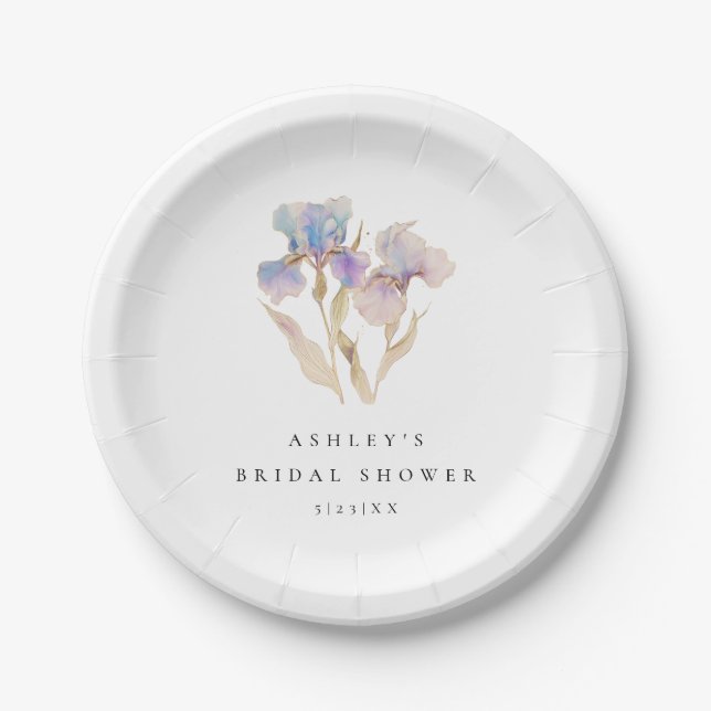 Assiettes En Carton Iris Élégant Fleurs Mariage (Devant)