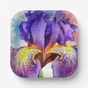 Assiettes En Carton Iris violet en aquarelle