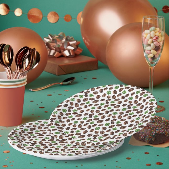 Assiettes En Carton Irish Coffee Beans and Shamrocks Funny Design (Multi)