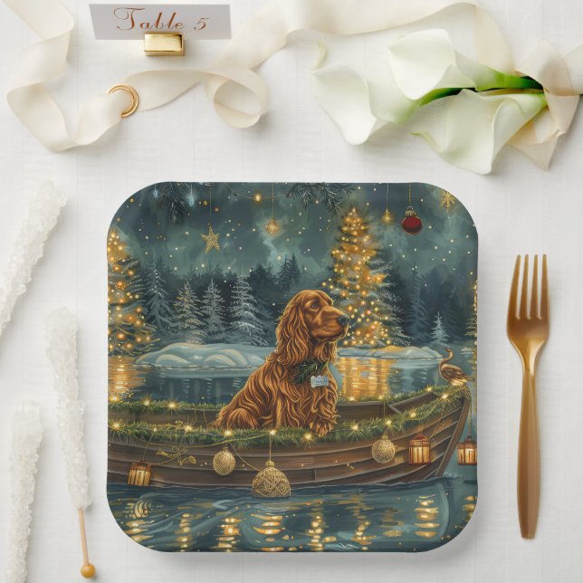 Assiettes En Carton Irish Red Setter Christmas Festive Voyage (Mariage)