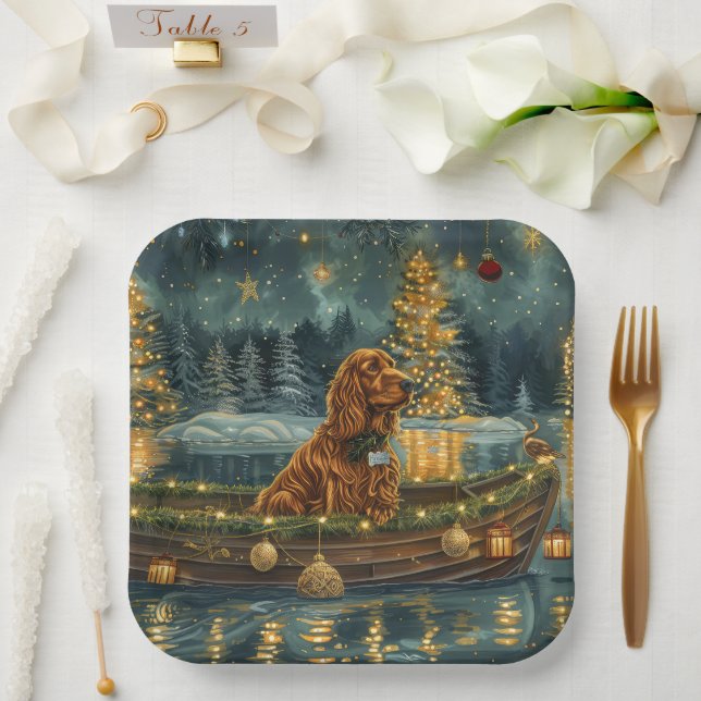 Assiettes En Carton Irish Red Setter Christmas Festive Voyage (Mariage)