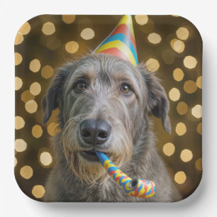 Assiettes En Carton Irish Wolfhound de fête avec chapeau de fête