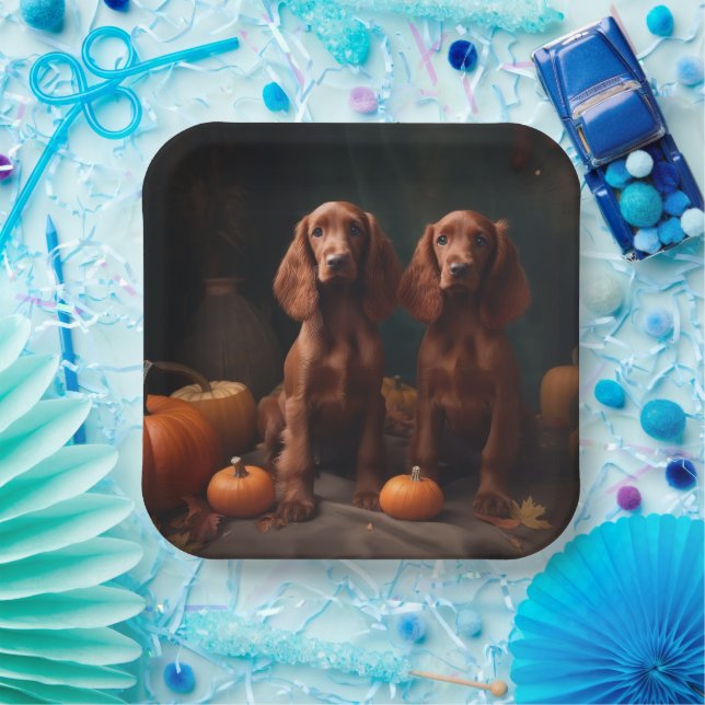 Assiettes En Carton Irlandais Red Setter Chiot Automne Citrouille de p (Fête)