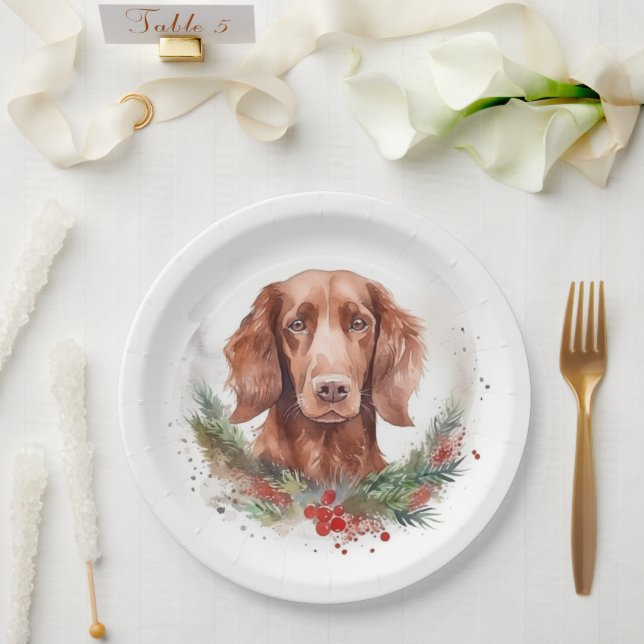 Assiettes En Carton Irlandais Red Setter Festive Wreath Pup (Mariage)