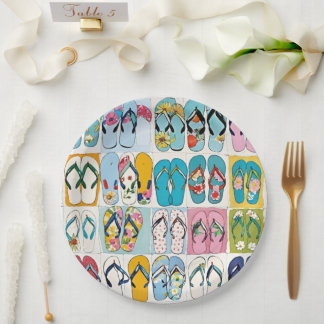 Assiettes En Carton Island Summer Beach Vacances Floral Flip Flops