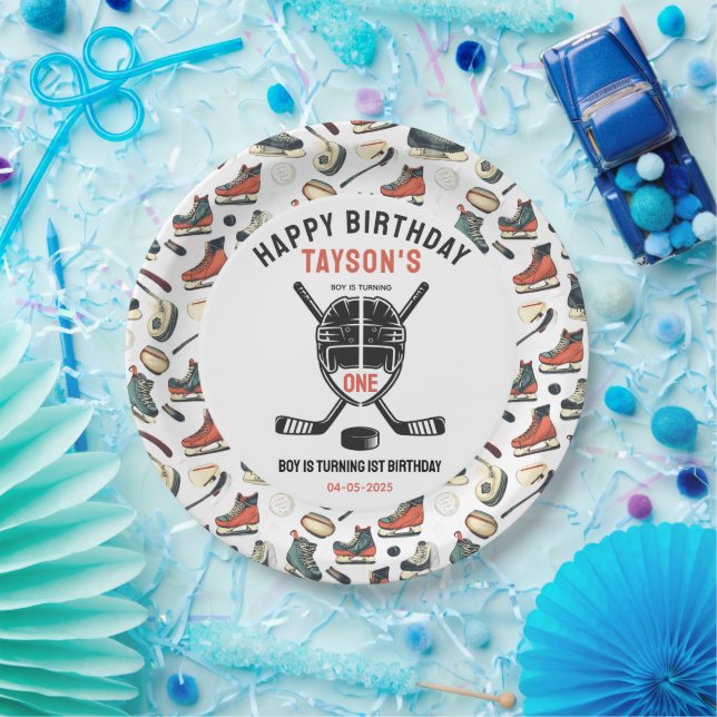 Assiettes En Carton It’s Game Time Hockey 1st Birthday Party (Fête)