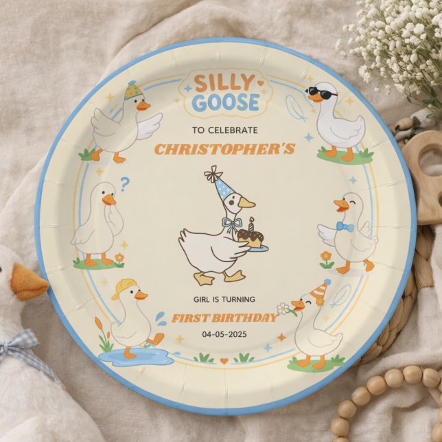 Assiettes En Carton It’s ONE Silly Goose Retro 1st Birthday Fun Modern (It’s ONE Silly Goose Retro 1st Birthday Fun Modern paper plate)